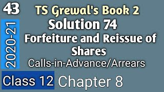 43 Forfeiture of Shares issued  Premium TS Grewals Solution 74 Class 12 Accountancy 202021 [upl. by Ehudd]