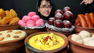 Eating Different types of Indian Sweets  Kheer Rasmalai Big Bites  Asmr Eating  Mukbang [upl. by Llenahc]