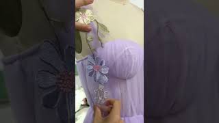 Making a midi floral embroidery Lavender prom dress 👗🧶🧵 [upl. by Derfniw]