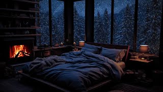 The ambiance felt from the window of the cabin on a cold snowy winter day  Warm relaxing fireplace [upl. by Reynold487]