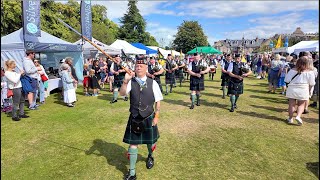 Gordon Highlanders Drums amp Pipes playing Bloody Fields on the march in at 2024 Aboyne Highland Games [upl. by Adnimra492]