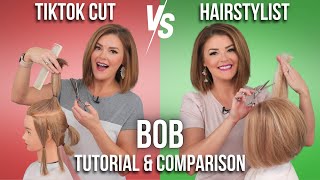 DIY Bob Ponytail Cut Tutorial VS Professional Hairstylist [upl. by Amalberga]