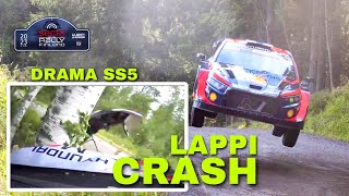 LAPPI CRASH  SS5  WRC SECTO RALLY FINLAND 2023  Drama Ss5 [upl. by Notsrik862]