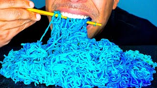 ASMR BLUE NOODLES CHALLENGE  NO TALKING EATING BIG BITES SLURPING MOUTH SOUNDS [upl. by Adnahcir]