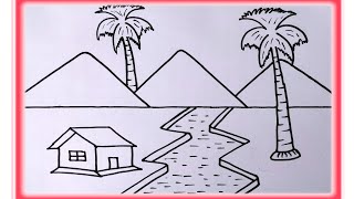 How To Draw Village Life  Beautiful House Scenery  Scenery Painting Video  Nature Drawing 😊😊 [upl. by Amo599]