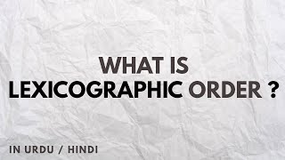 What is Lexicographic Order  In Urdu  Hindi [upl. by Harriman]