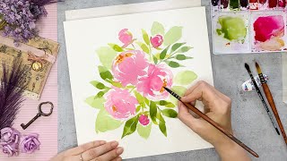 Aquarell malen für Anfänger  Pfingstrosen Bouquet  Echtzeit Tutorial deutsch [upl. by Eden26]