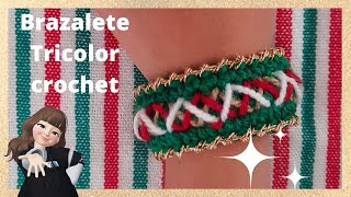 Brazalete tricolor💚🤍❤️ en CROCHET WSubtitle in English USA 🇺🇲 [upl. by Susej]