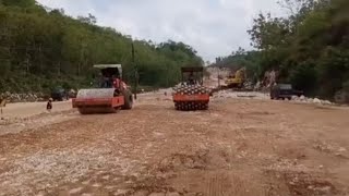 Compaction Using Vibro Roller and Vibro Sheep Foot Roller in The Construction of New Road Foundation [upl. by Nosneh511]