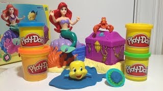 ARIEL LITTLE MERMAID PLAYDOH Hidden Treasures with Sebastian Playset [upl. by Anawot202]