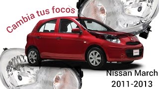 Como cambiar focos H4 de faros Nissan March 20112013 [upl. by Mathia]