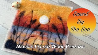 NEEDLE FELTED WOOL PAINTING SUNSET BY THE SEA needlefelting woolpainting sunsetpainting [upl. by Llerod]