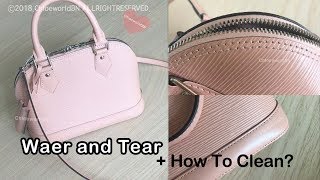 Wear and Tear of Louis Vuitton Epi Leather  How to Clean Alma BB Epi [upl. by Ariem]