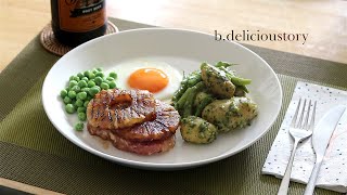 Gammon steak with fried egg and pineapple 가먼 스테이크  ギャモンステーキ [upl. by Eibob]