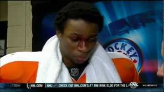 Wayne Simmonds IN THE FACE Goal amp Interview  Flyers Senators 3312012 [upl. by Duck691]