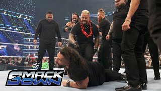 The Bloodline amp Bronson Reed ambush Roman Reigns Sami Zayn amp The Usos SmackDown Nov 15 2024 [upl. by Adeirf]