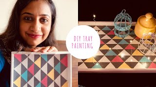 DIY Wooden Tray Painting  Tray painting ideas  Hand painted Tray  Vidita [upl. by Lyrak]