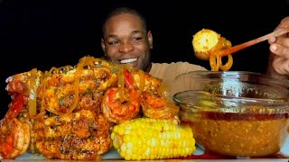 GIANT LOBSTER TAILS SEAFOOD BOIL MUKBANG  HUGE SEAFOOD BOIL  BOILED EGGS MUKBANG [upl. by Sheelah]