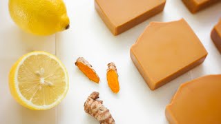 Homemade lemon turmeric soap🍋 Natural cold process soap making w recipe [upl. by Massie]