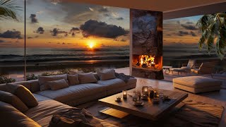 quotCozy Beach House  Relaxing Fireplace amp Sound of Ocean Waves For Deep Sleep  Sunset Ambiencequot [upl. by Osterhus]