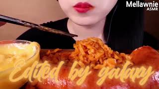 mellawnie asmr  cheesy carbo fire noodleskielbasa bites only [upl. by Imailiv]