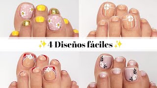 💅 ¡4 DISEÑOS DE UÑAS DE PIES CON FLORES BLANCAS 🌸✨  Tutorial Fácil y Creativo [upl. by Quarta440]