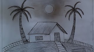 Beautiful Scenery Drawing💚👌 Pencil Drawing✍✍Village scenery Drawing step step💒👌 [upl. by Melisandra]