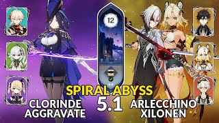 New 51 Spiral Abyss│Clorinde Aggravate amp Arlecchino Xilonen  Genshin Impact Floor 12 [upl. by Ardied849]