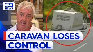 Caravan loses control on South Australian freeway  9 News Australia [upl. by Bondon]