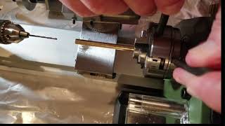 Proxxon FD150E Lathe Drilling Center Hole 5mm brass rod [upl. by Vidovik627]