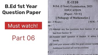 BEd 1st Year Question paper  Pedagogy of mathematics  Sri dev suman university [upl. by Casilde]