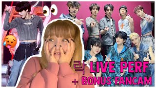 reaction to Stray Kids  LALALALA 락樂  Show MusicCore  bonus han jisung fancam [upl. by Yadroc705]