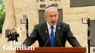 Netanyahu heckled during Israel Memorial Day speech [upl. by Llevol132]