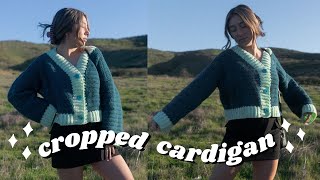 crochet crop cardigan 💙  crochet with me  tutorial ✨ [upl. by Jacobsen]