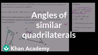 Quadrilateral similarity by showing congruent angles  Similarity  Geometry  Khan Academy [upl. by Stephana]