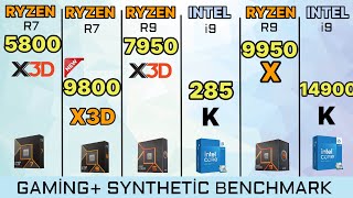 9800x3d vs 14900k vs 7950x3d vs 7800x3d vs 5800x3d vs Intel 285k vs 9700x vs 9950x 9800x3d gaming [upl. by Sierra]