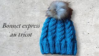 Bonnet torsade express au tricot pour adulte [upl. by Neerihs]