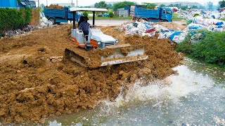 Continue Activities Land Filling Up With Wonderful Dozer Push amp Cut Of Dirt Clearing Trash [upl. by Tjader730]