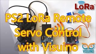 Visuino Tutorial Long Distance Remote PS2 Servo Control with RFM95WRFM98W Makerfabs LoRa Shields [upl. by Keyes9]