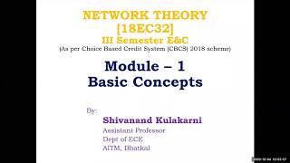 Network Theory 18EC32  Basic Concepts Lecture1  VTU [upl. by Zeb]