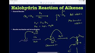 Halohydrin reaction of alkenes Addition halogen and other nucleophile to alkenes together [upl. by Rosalee]