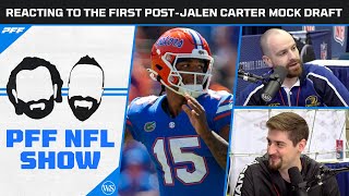 Reacting to the first postJalen Carter Mock Draft of the Combine  PFF NFL Show [upl. by Ahtoelc654]