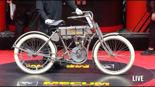 RECORD MOTORCYCLE SALE  1908 HarleyDavidson Strap Tank  Mecum Las Vegas Motorcycles 2023 [upl. by Anahsohs716]