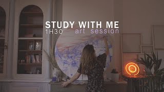 1H30  STUDY WITH ME  Art session in France  Music  Watercolor painting ☁ [upl. by Greenwald627]