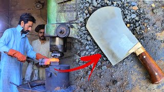 Turning a Leaf Spring into meat cleaver  Most Interesting Meat Cleaver Knife Forging Process [upl. by Llehsim925]