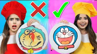 Pancake Art Challenge 🦄Who Draws it better 🎨 Doraemon  Unicorn  Pizza Pancakes 🥞 [upl. by Ardnasella]