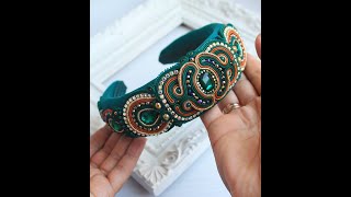 Soutache Emerald Green Headband Hairband Padded Headband Bridal Tiara Hair accessory Emerald Crown [upl. by Nessie]