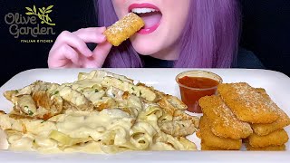 ASMR OLIVE GARDEN MUKBANG NO TALKING CREAMY CHICKEN FETTUCCINE ALFREDO  FRIED MOZZARELLA [upl. by Anirbus907]