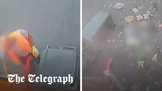 Moment refuse workers narrowly escape bin explosion [upl. by Jermain781]