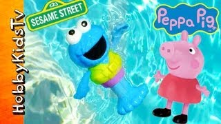 Toy Cookie Monster Swims Sesame Street Swimmers HobbyKidsTV [upl. by Aiouqes]